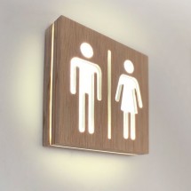 Signalisation des toilettes en bois avec lumière